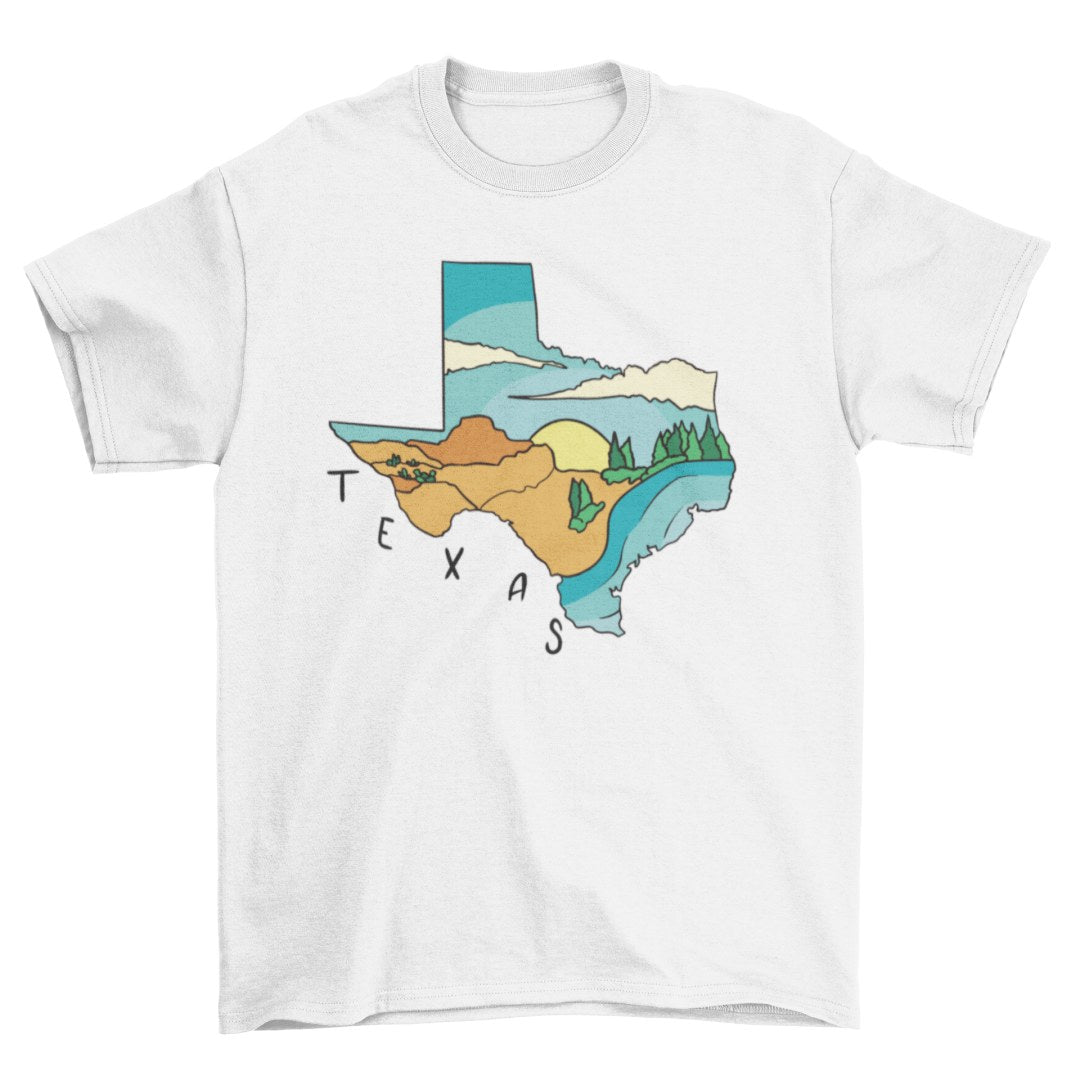 Texas state landscape map t-shirt