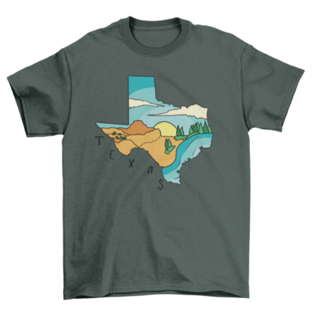 Texas state landscape map t-shirt