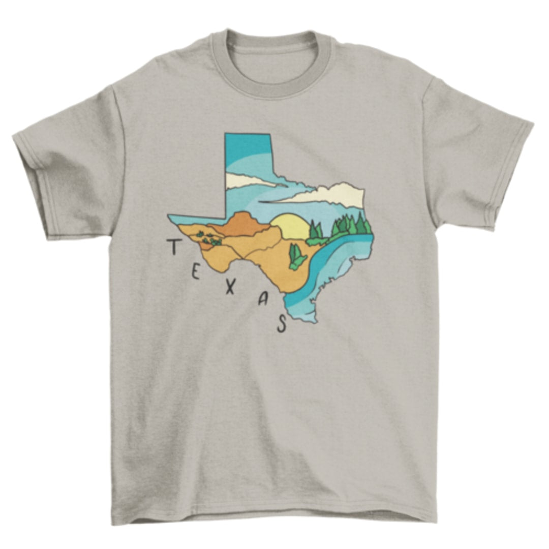 Texas state landscape map t-shirt