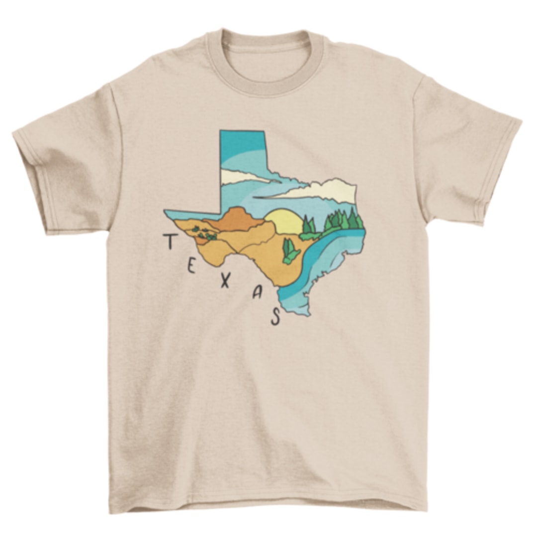 Texas state landscape map t-shirt