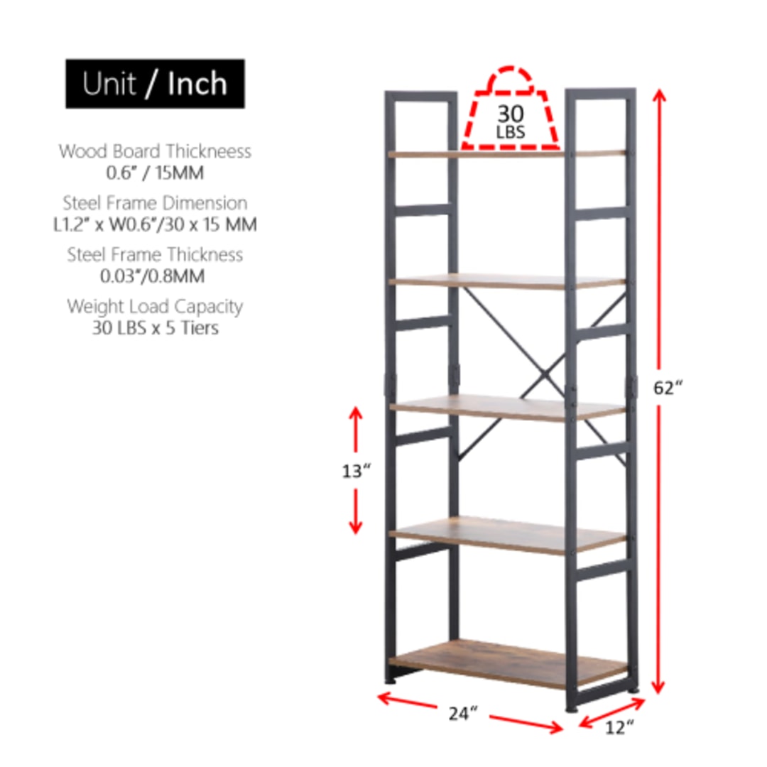 Ladder Shelf Bookcase 5 Tiers Williamspace Bookshelf with Open Storage